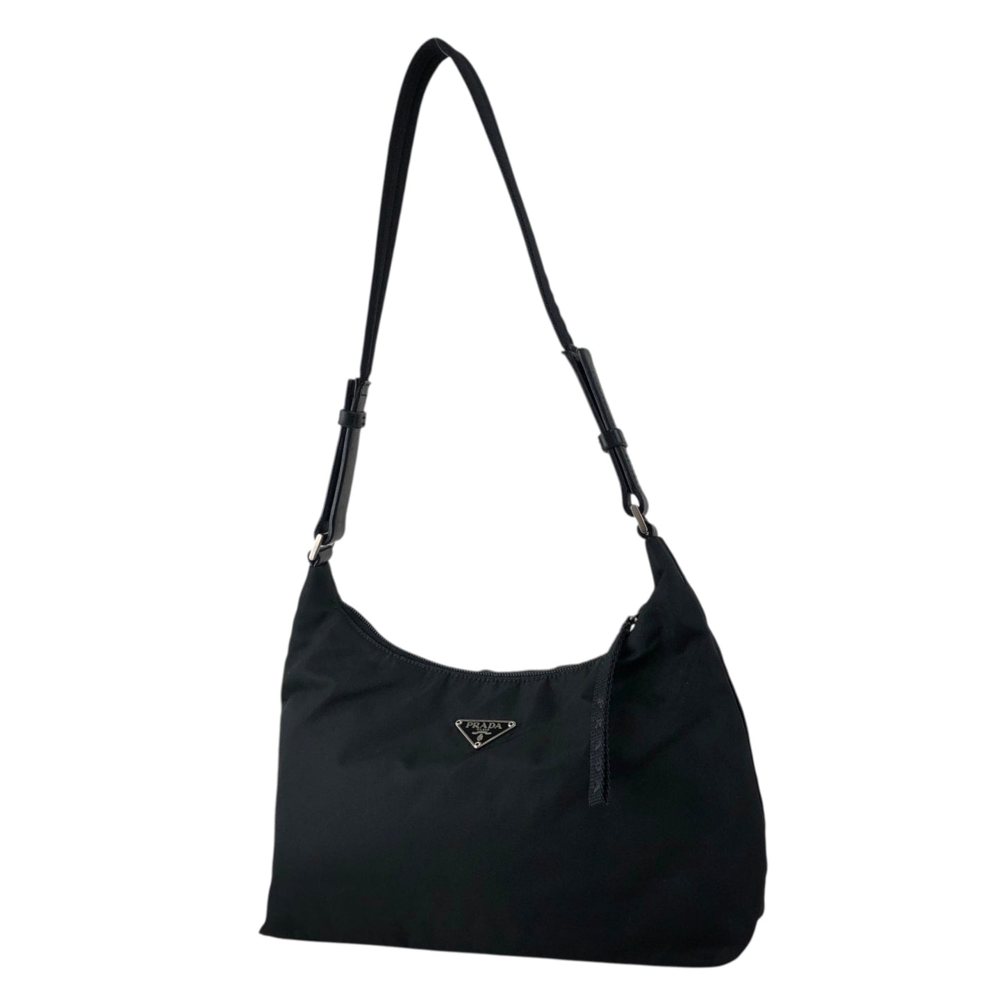 PRADA Tessuto Triangle Logo Shoulder bag Hobobag Black Vintage psffyn