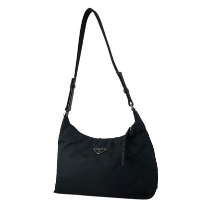 PRADA Tessuto Triangle Logo Shoulder bag Hobobag Black Vintage psffyn
