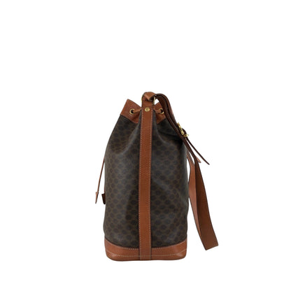 CELINE Macadam Blason Drawstring Shoulder bag Brown Vintage p8wjvh