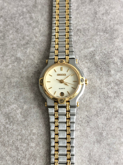 GUCCI Logo Quartz Watch Gold×Silver 9000L Vintage p5fncs