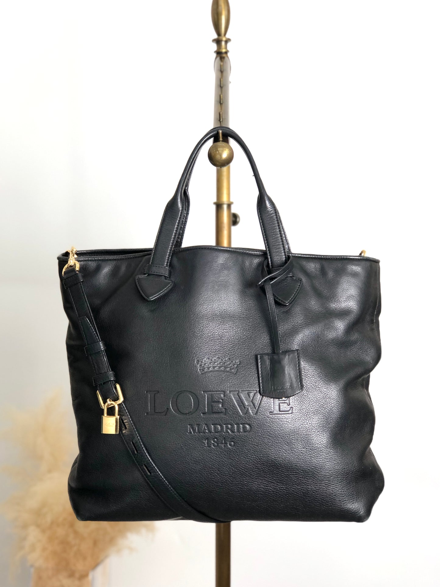 LOEWE Logo Embossed Two-way Handbag Shoulder bag Black Vintage m3sbja