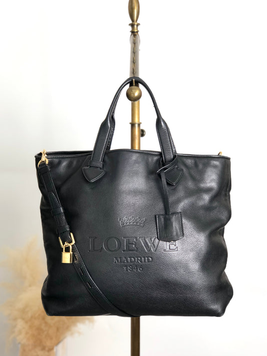 LOEWE Logo Embossed Two-way Handbag Shoulder bag Black Vintage m3sbja