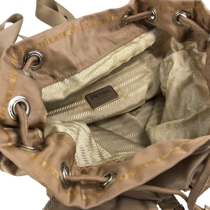 PRADA Tessuto Triangle Logo Double Pocket Backpack Beige Vintage nhc32x