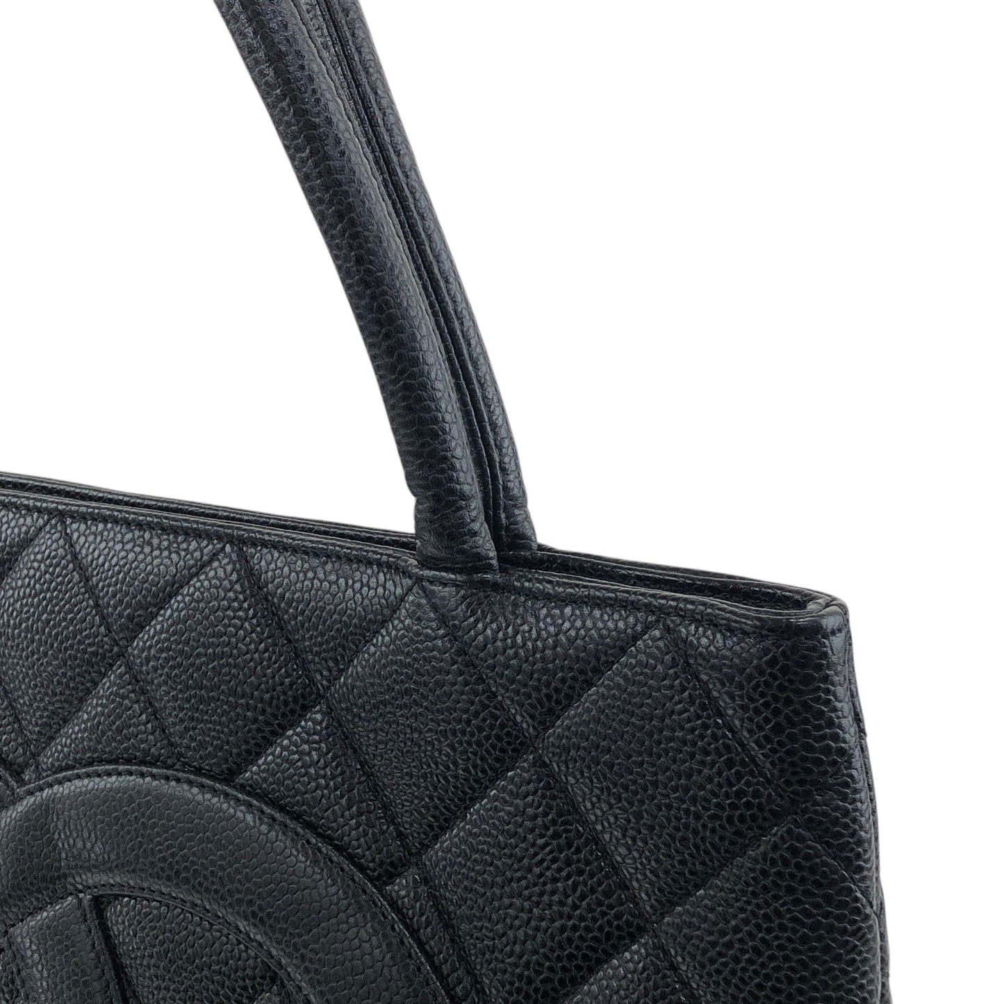 CHANEL Coco Mark Caviar Leather Handbag Black Vintage c6sifv