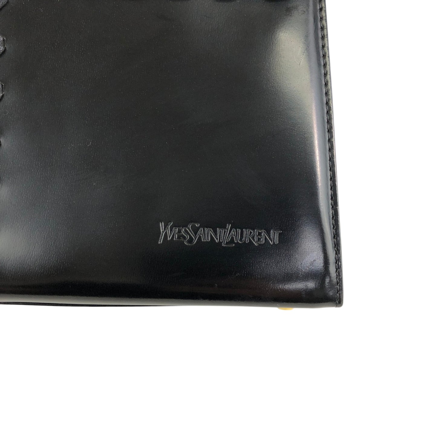 Yves Saint Laurent Logo Embossed Stitch Top Handle Handbag Black Vintage 5rym7i