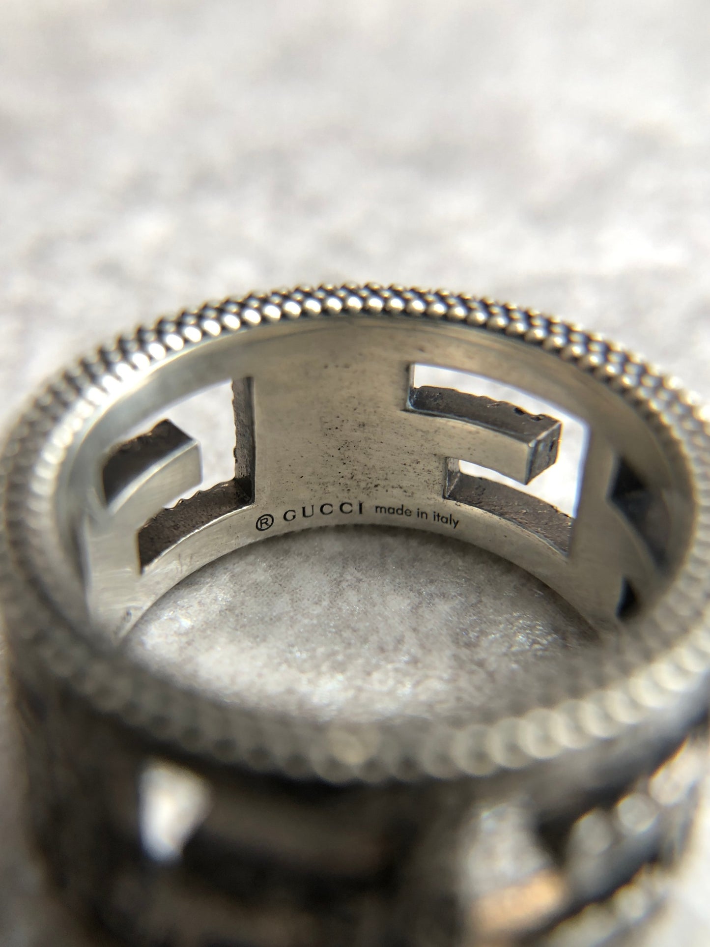 GUCCI Logo Motif Ring Silver Vintage cat5ma