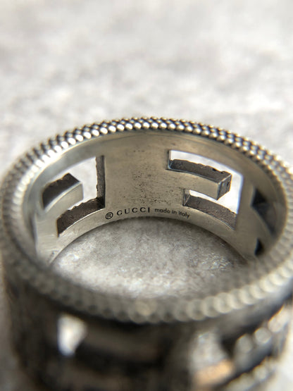 GUCCI Logo Motif Ring Silver Vintage cat5ma