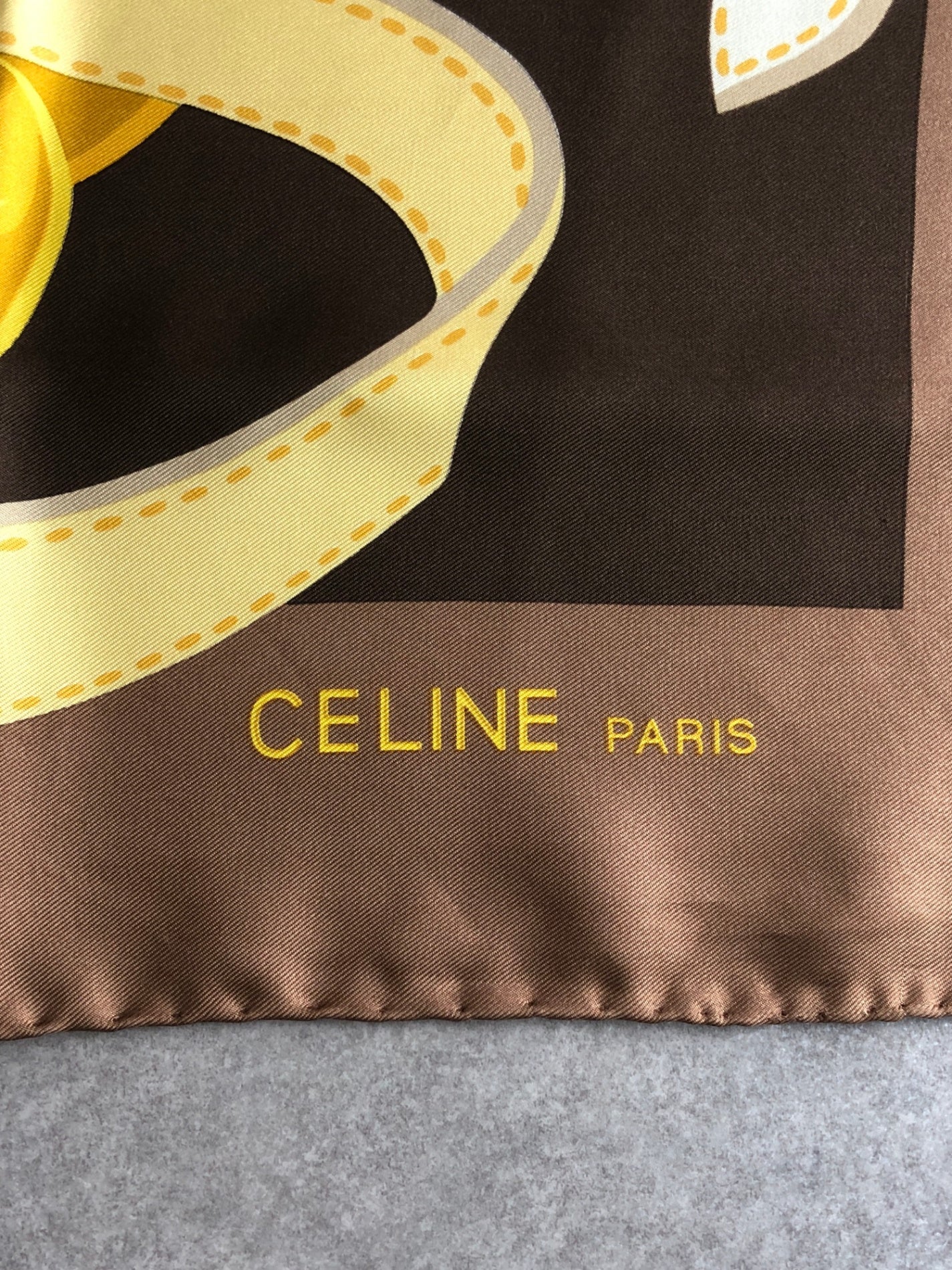 CELINE Silk Scarf Brown×Gold Vintage rj3cgj