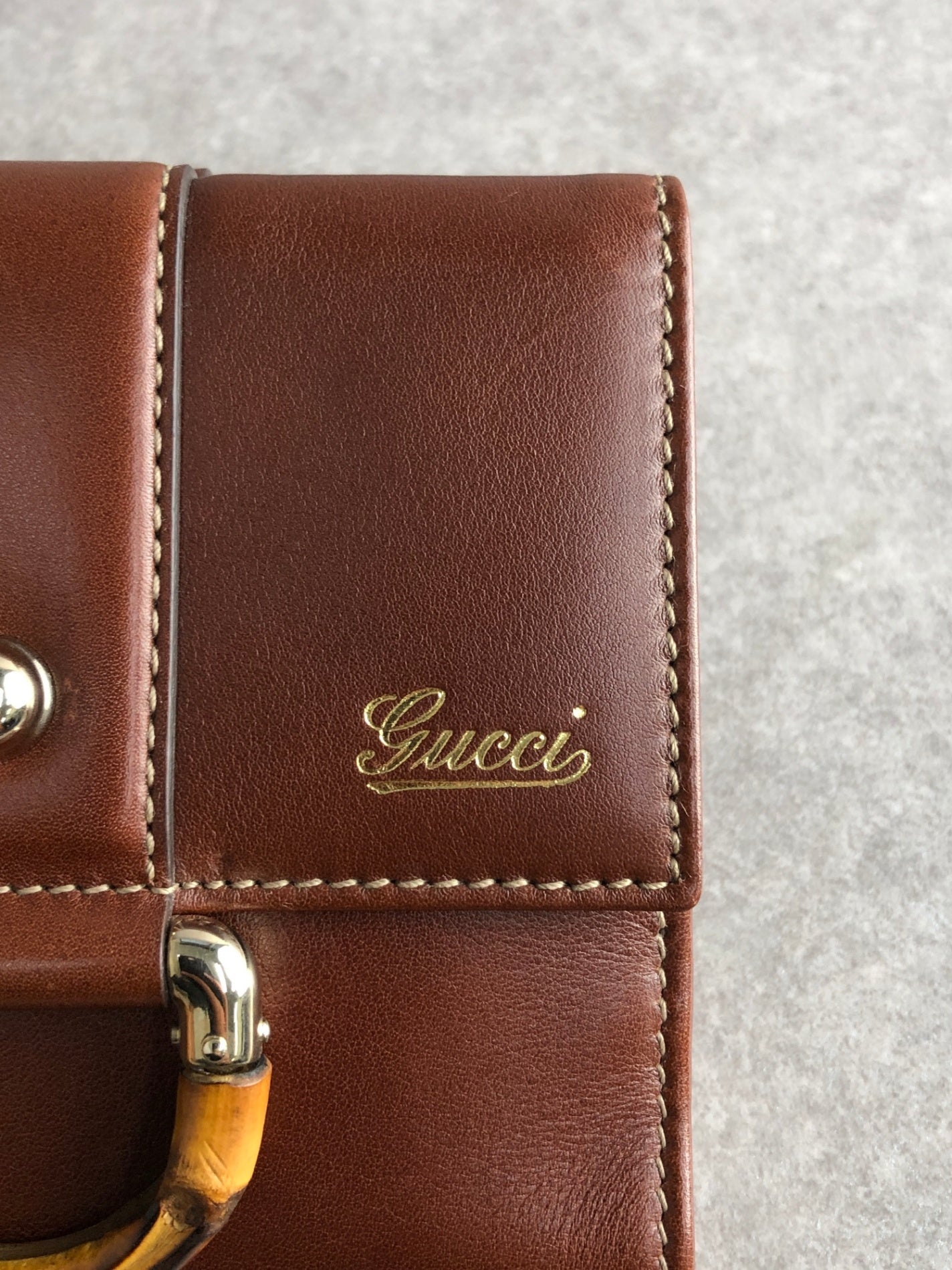 GUCCI Bamboo Folded Wallet Brown Vintage nduszv