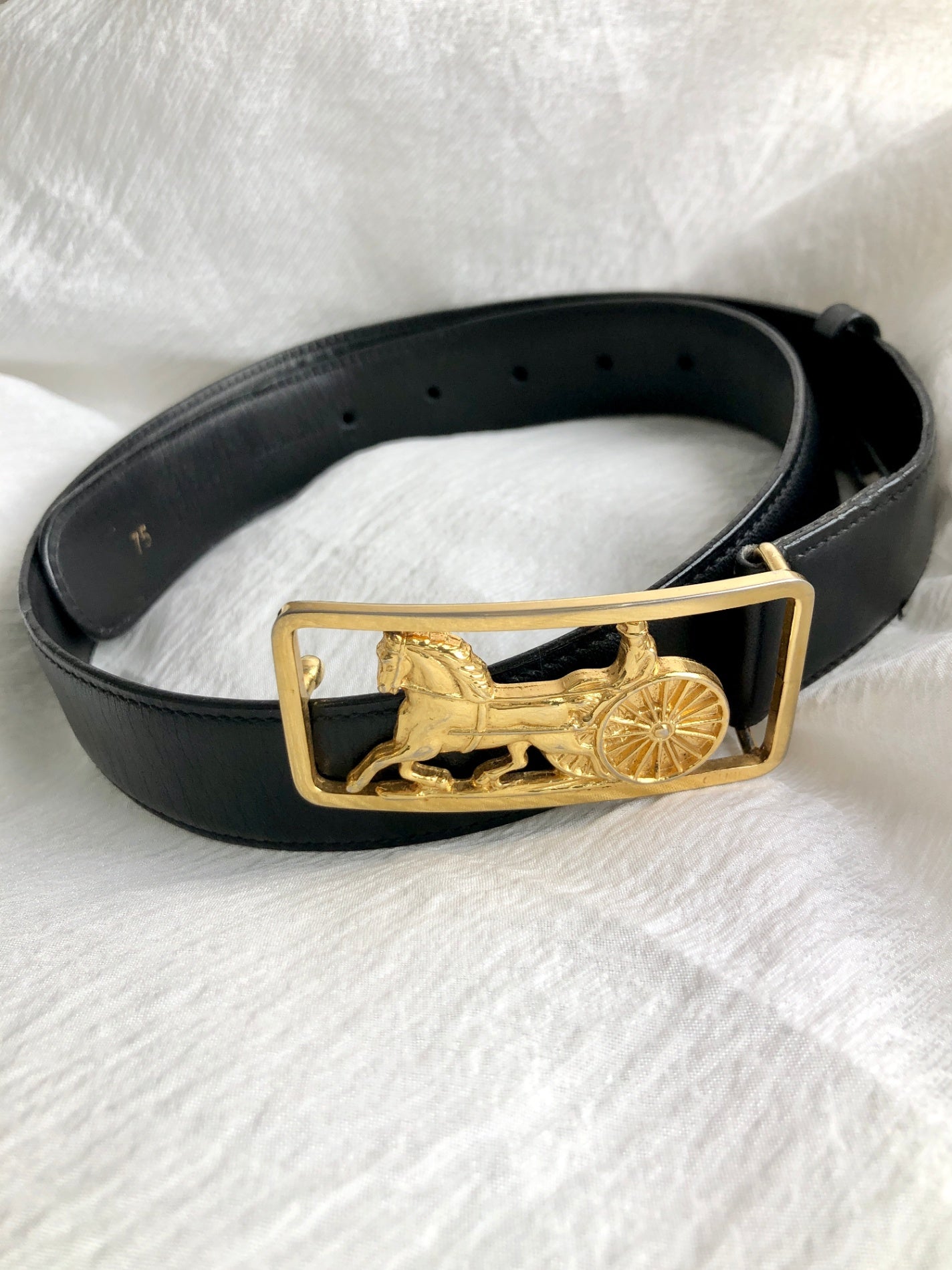 CELINE Horse Carriage Belt Black Vintage us28jd