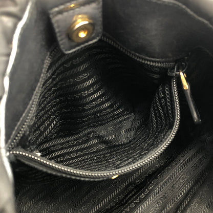PRADA Logo Nylon Leather Shirring Handbag Black Vintage xwztuy