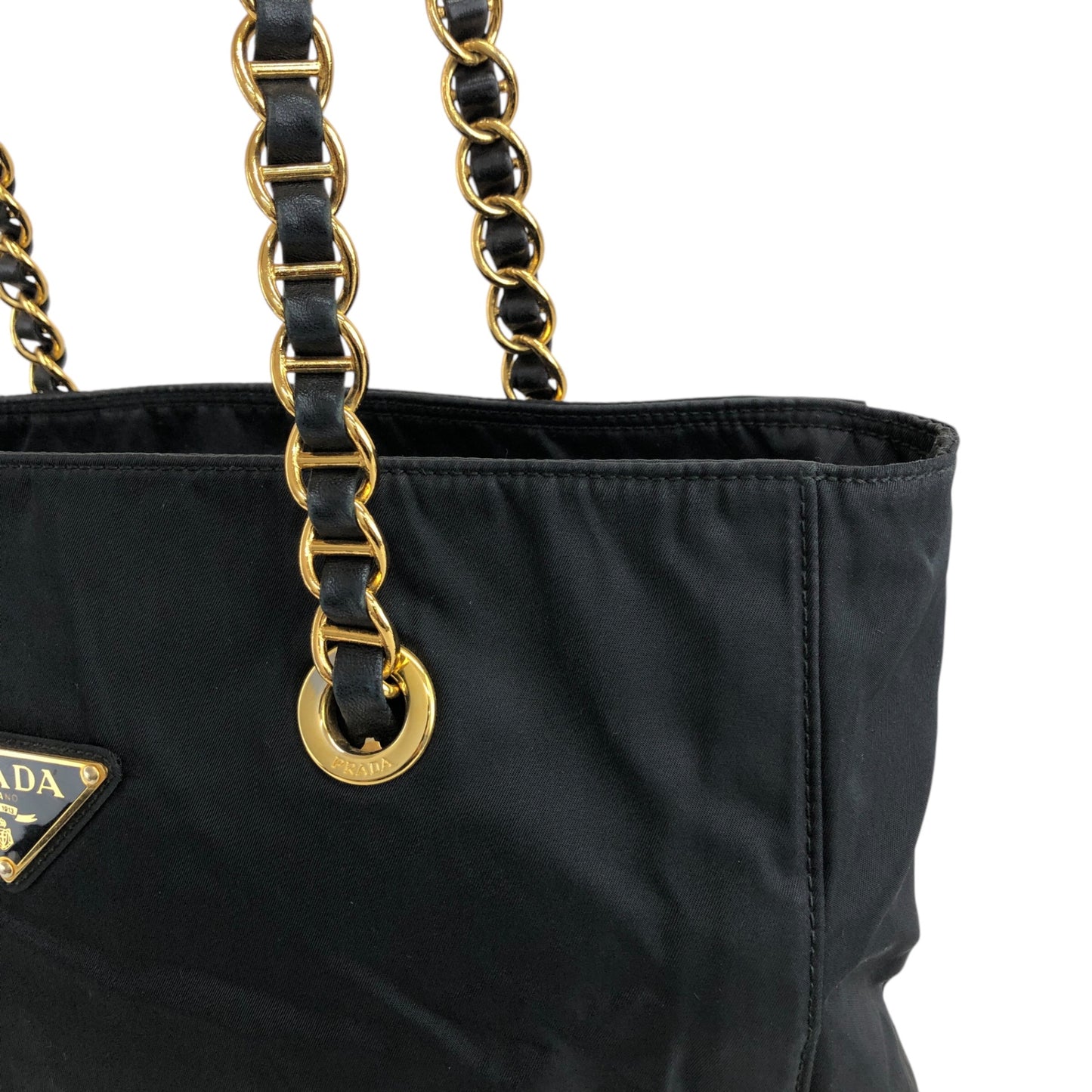 PRADA Triangle Logo Chain  Shoulder bag Black Vintage 3kypr7