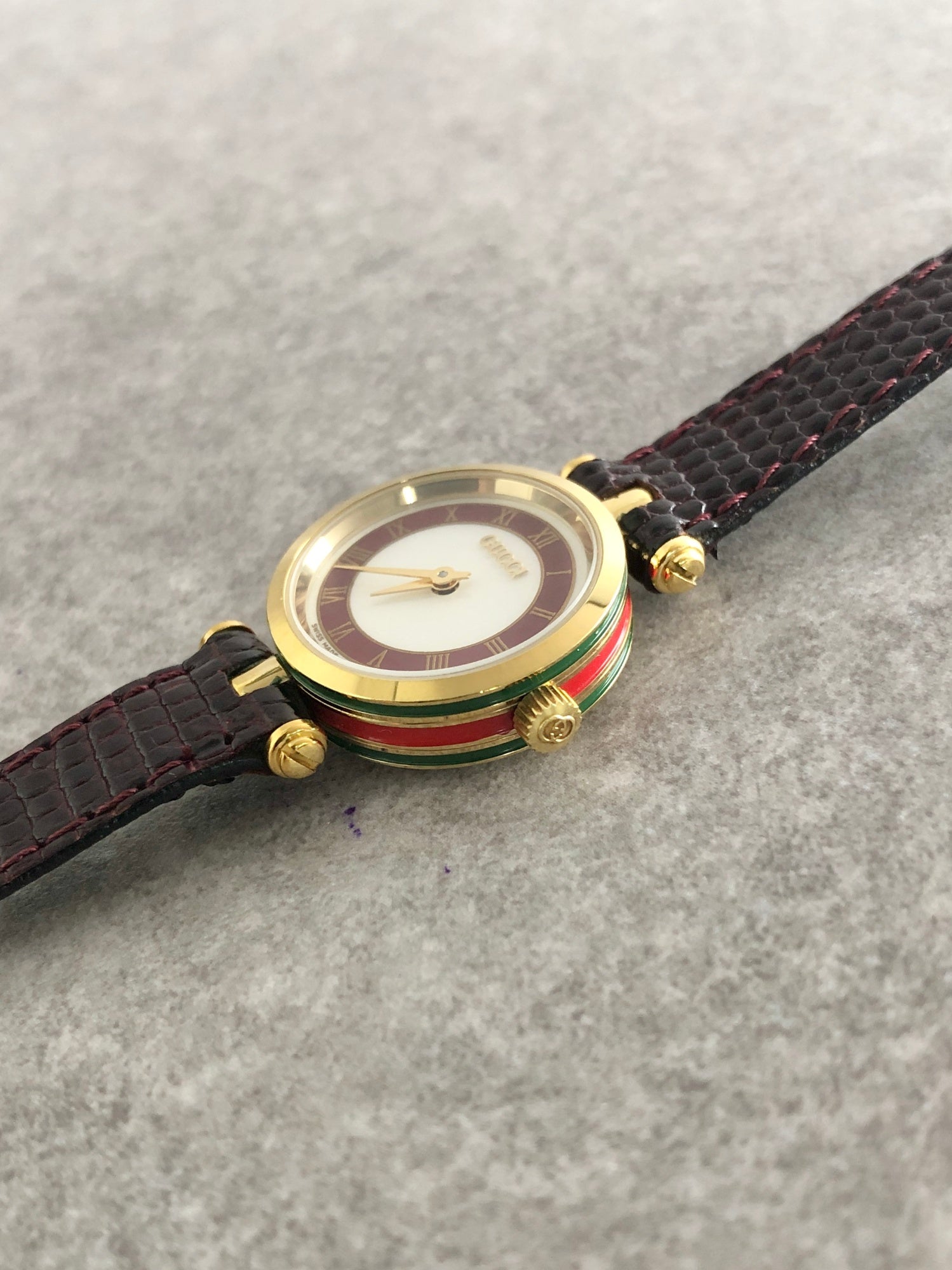 GUCCI Sherry Line Quartz Watch Gold×Red Vintage sujccz