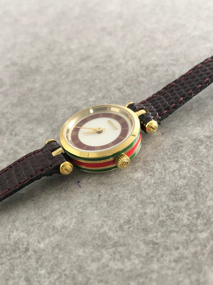 GUCCI Sherry Line Quartz Watch Gold×Red Vintage sujccz