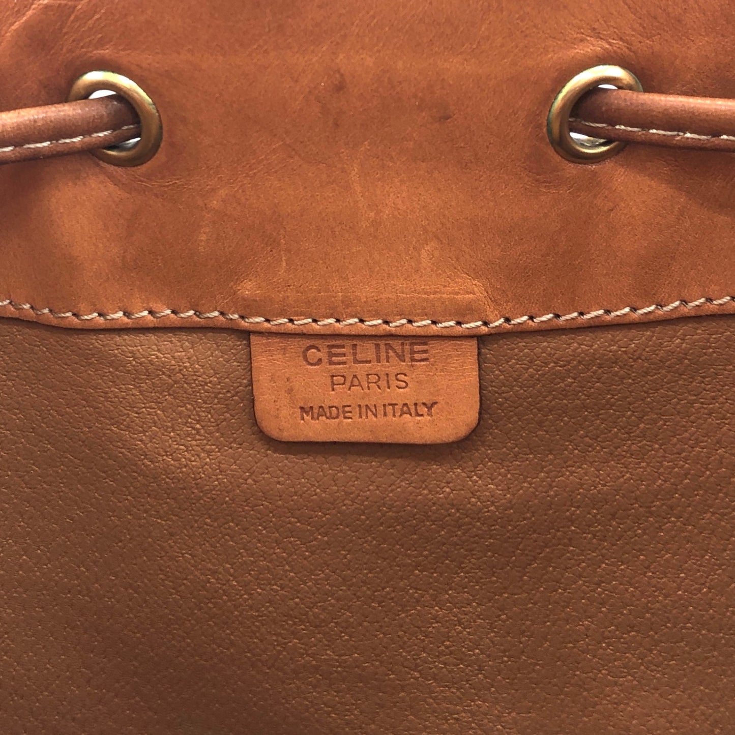 CELINE Macadam Blason Drawstring Shoulder bag Brown Vintage epwjhg