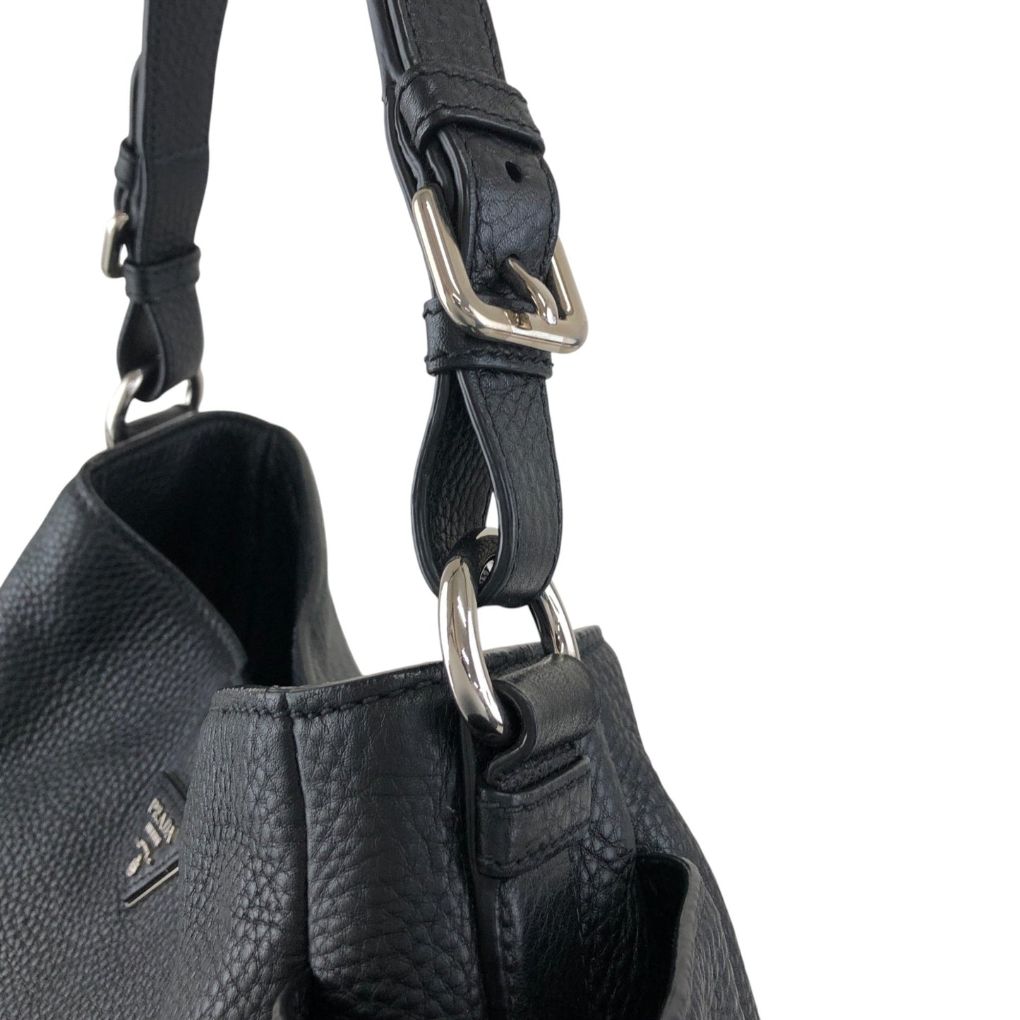 PRADA Triangle Logo Side Pocket Shoulder bag Black Vintage wr45fx
