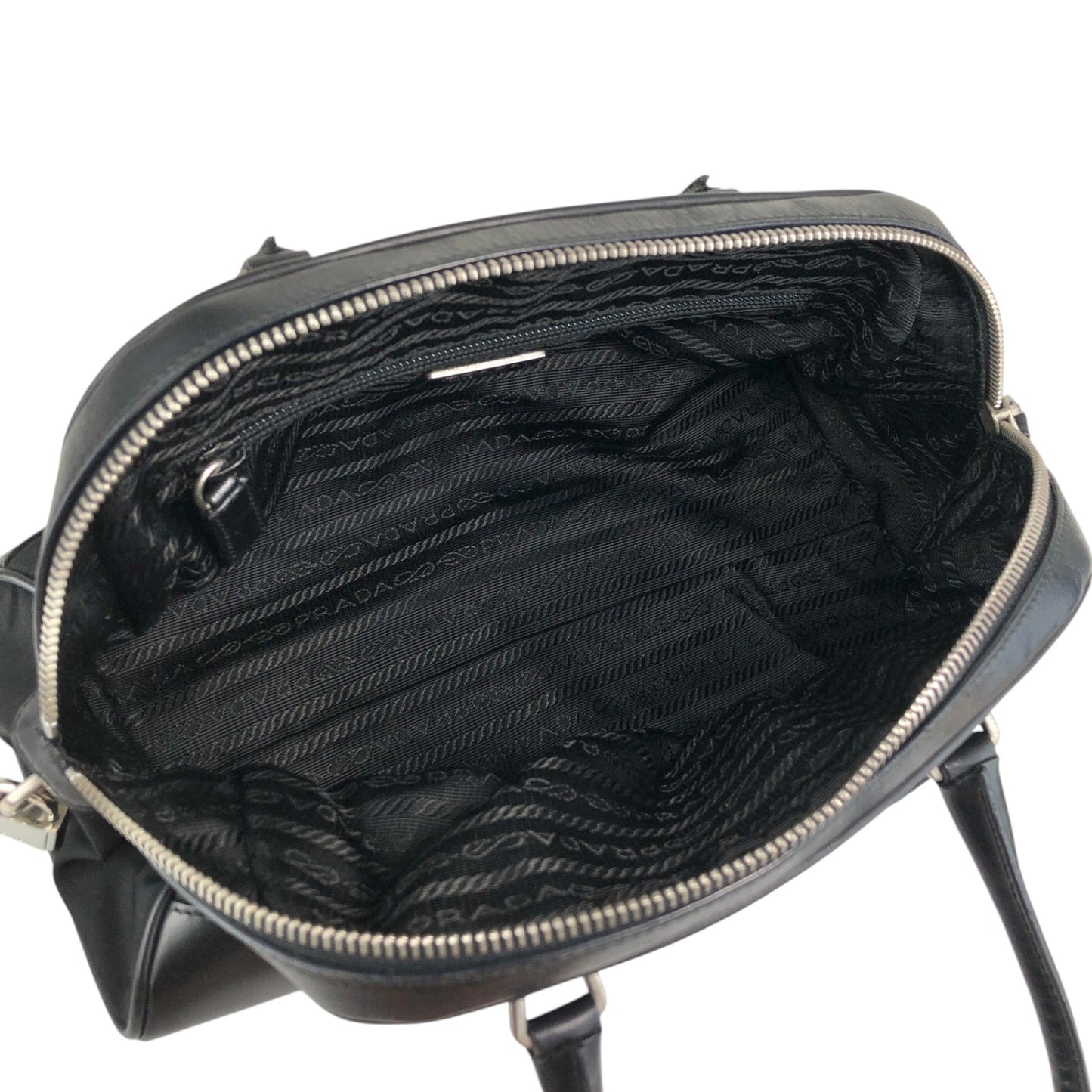 PRADA Triangle Logo Handbag Boston bag Black Vintage mh4xag