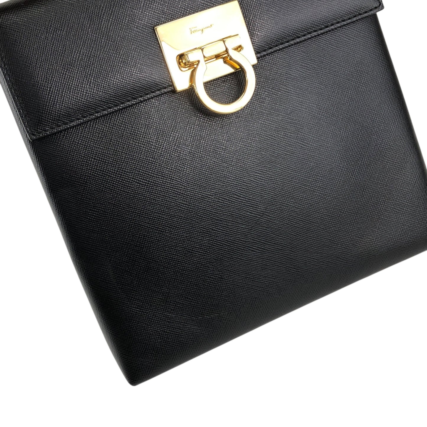 Salvatore Ferragamo Gancini Two-way Handbag Shoulder bag Black Vintage hdmvm4