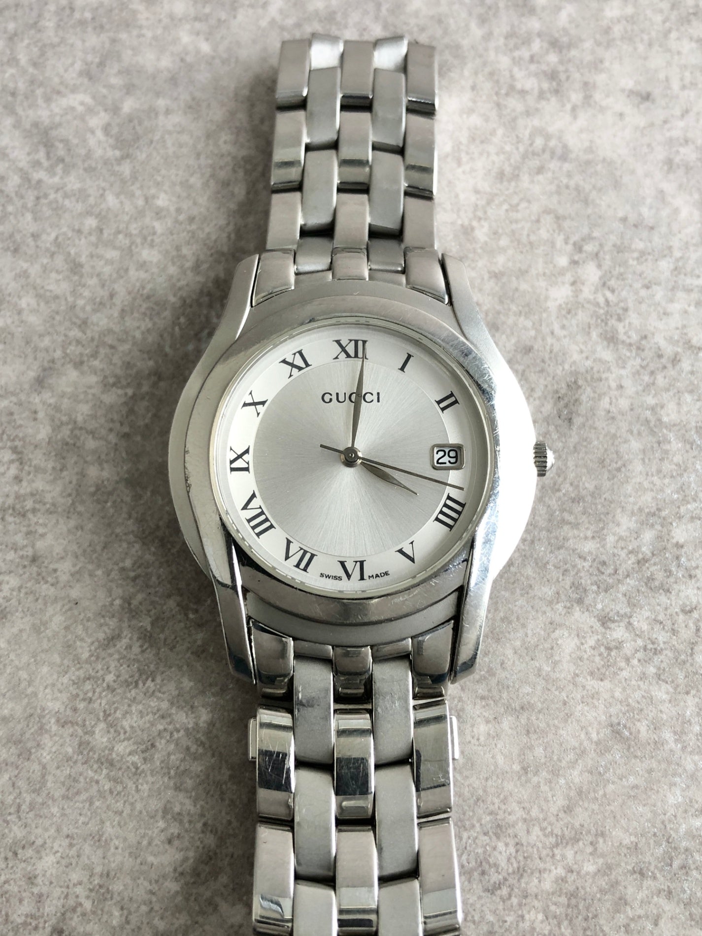 GUCCI Logo Quartz Watch Silver 5500M Vintage d4tcce