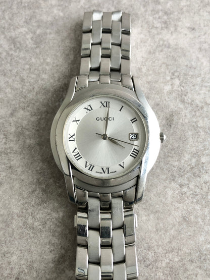 GUCCI Logo Quartz Watch Silver 5500M Vintage d4tcce