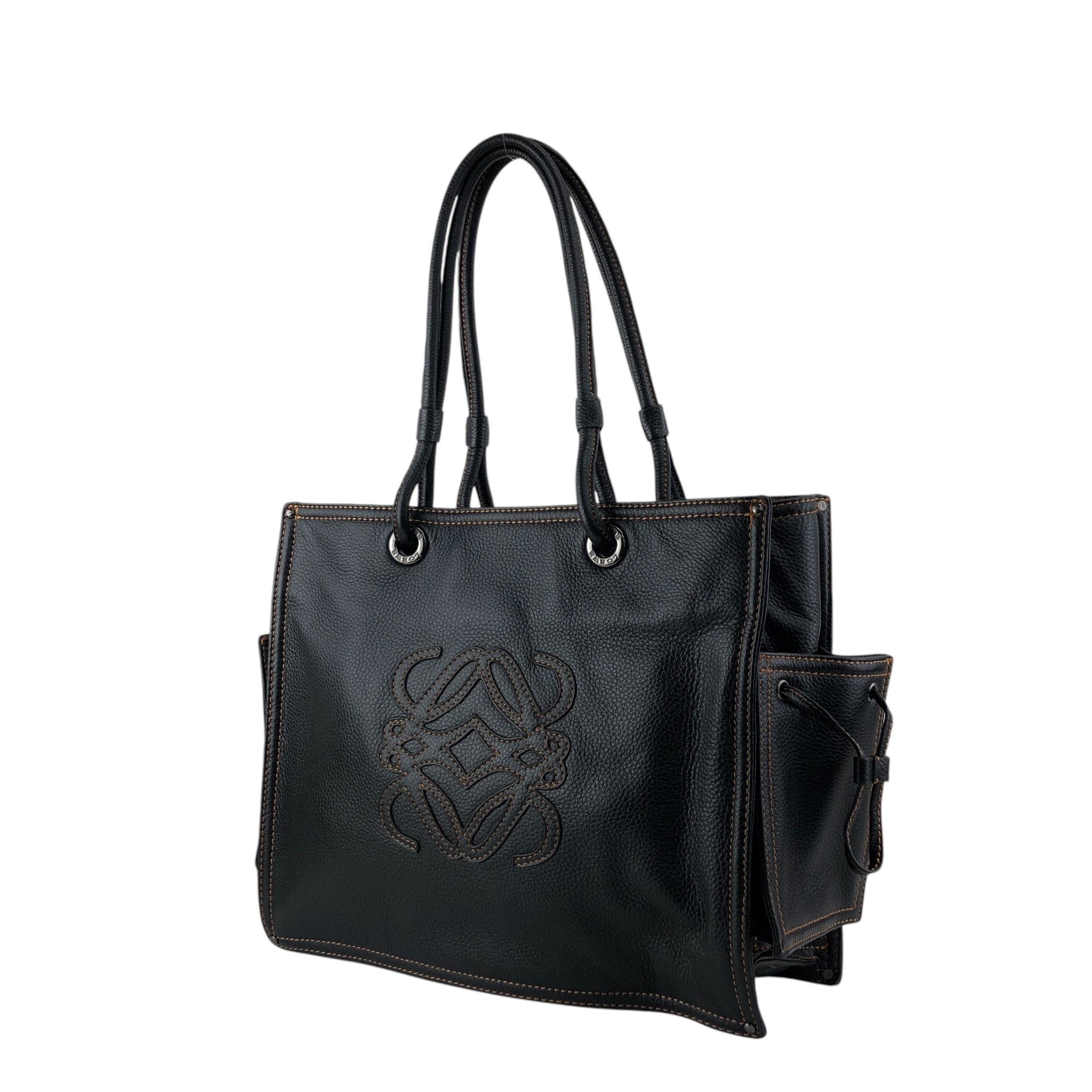 LOEWE Anagram Side Pocket Handbag Black Vintage ivzdgh