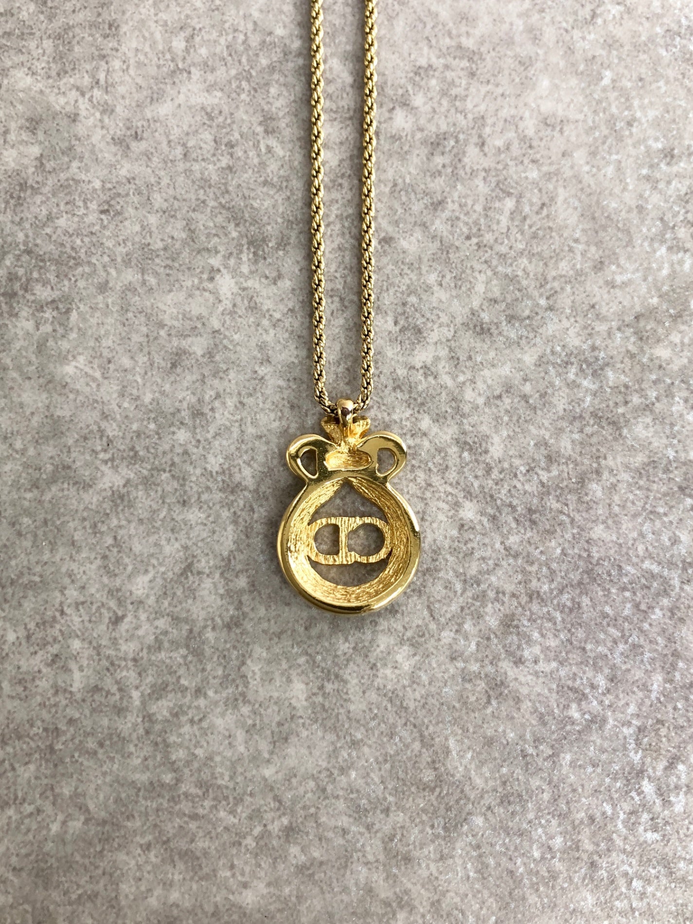 Christian Dior CD Logo Rhinestone Necklace Gold Vintage gfuupy