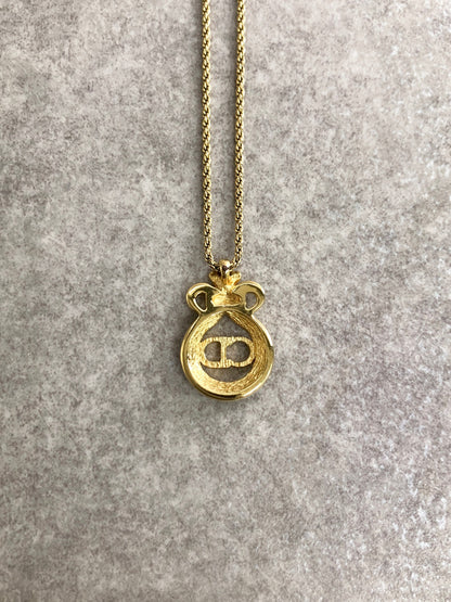 Christian Dior CD Logo Rhinestone Necklace Gold Vintage gfuupy