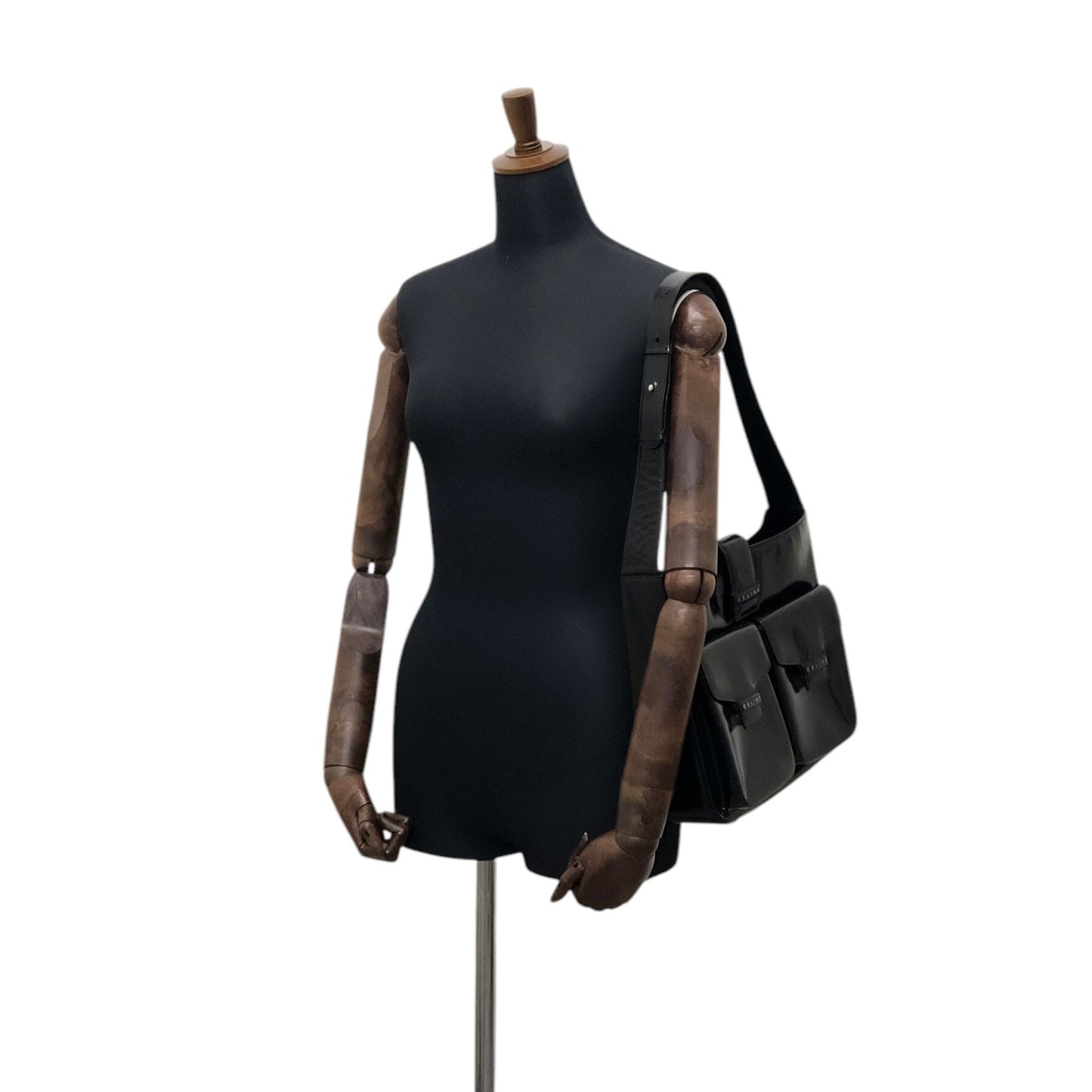 CELINE Logo Shoulder bag Black Vintage tabt7f
