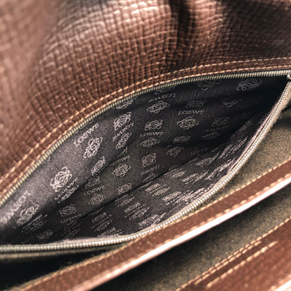 LOEWE Logo Motif Embossed Leather Handbag Brown Vintage k3v6eu
