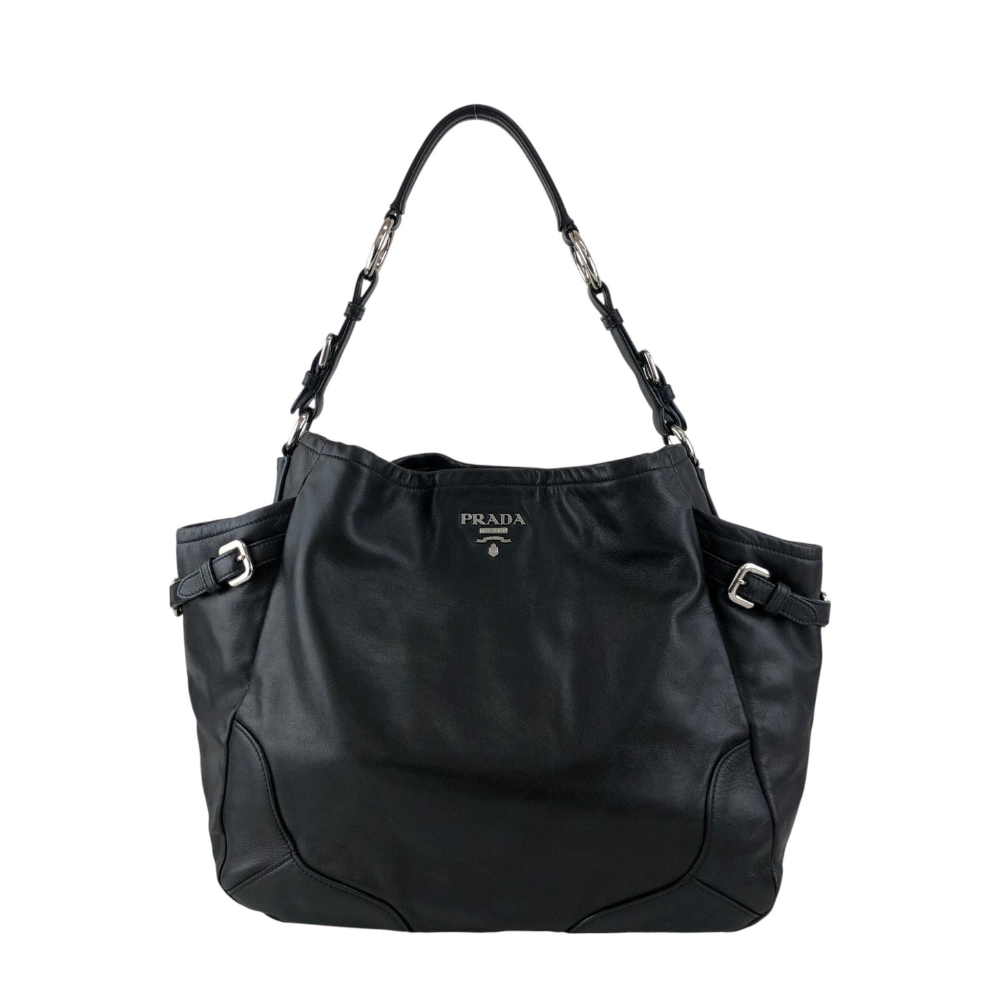 PRADA Logo Side Pocket Handbag Black Vintage ab8g6p