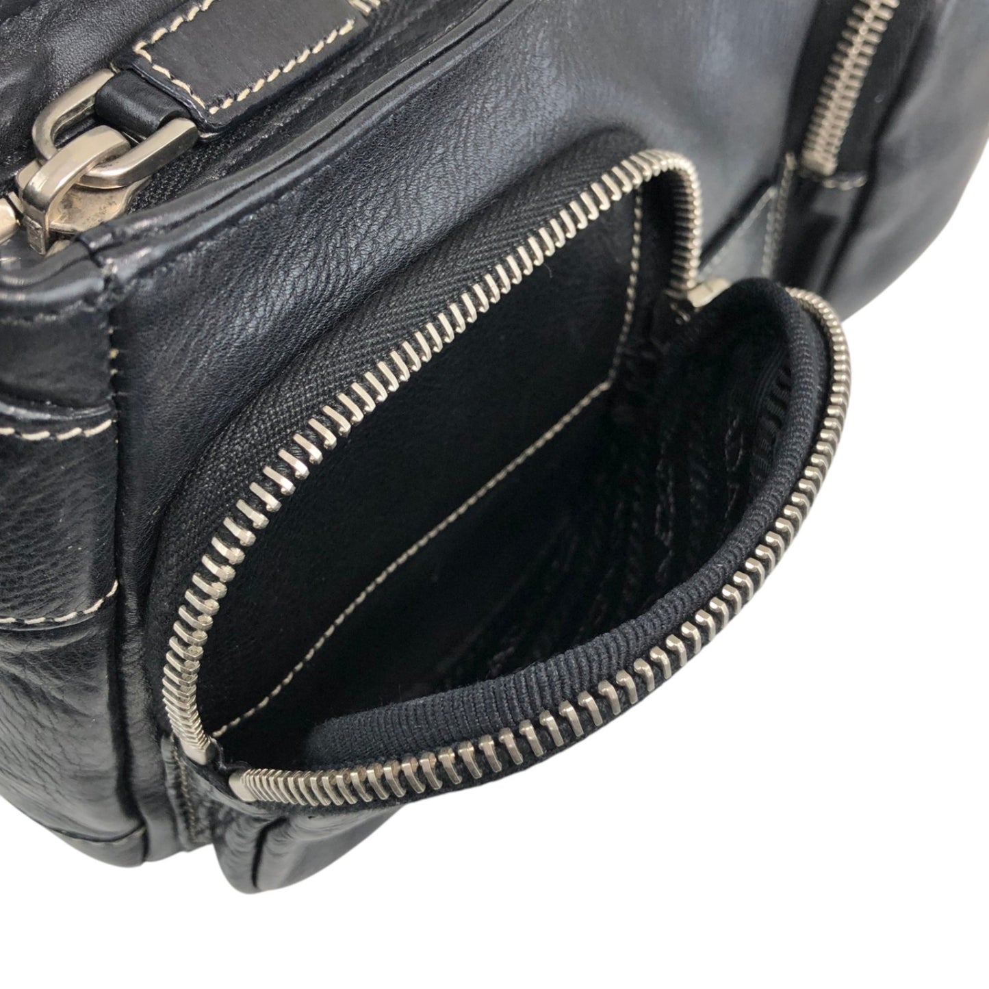 PRADA Triangle Logo Front Buckle Double Pocket Shoulder bag Black Vintage vjewiz