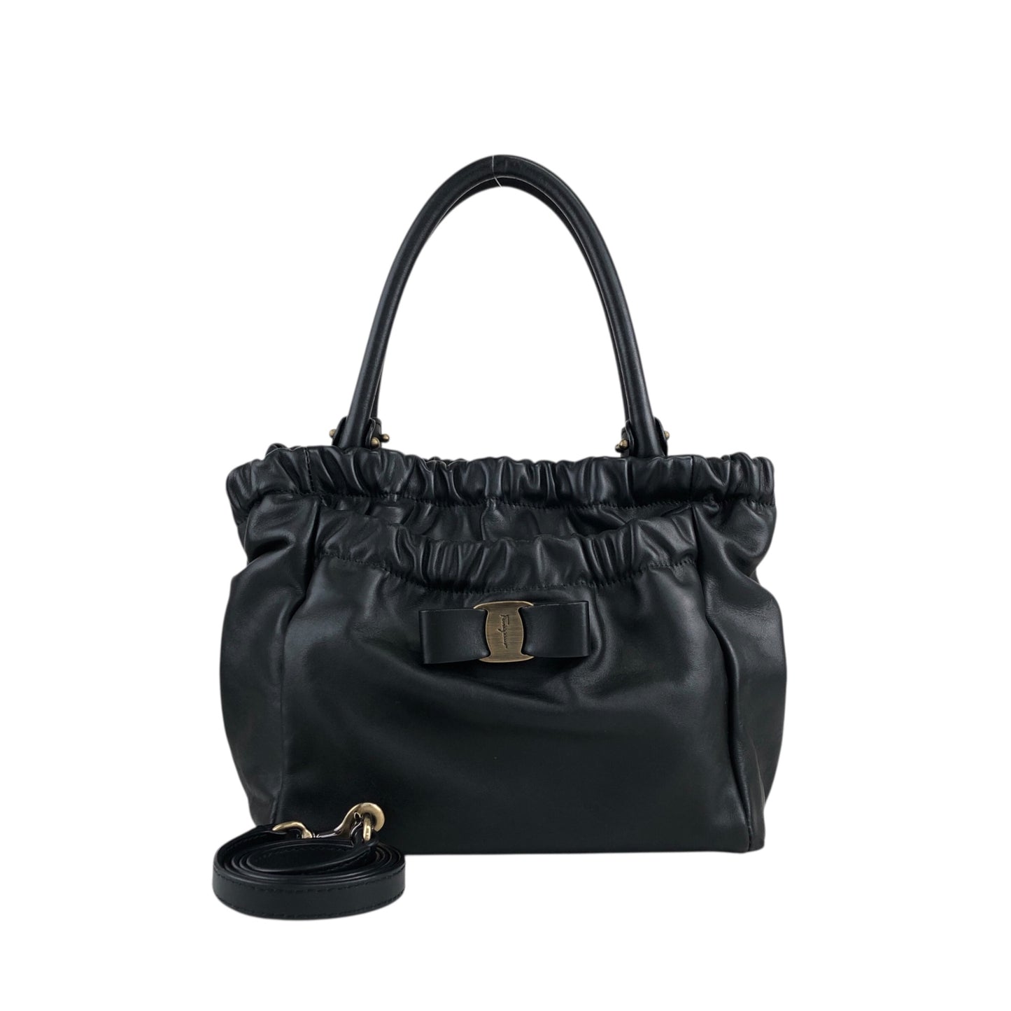 Salvatore Ferragamo Vala Ribbon Two-way Handbag Shoulder bag Black Vintage hdyv3c