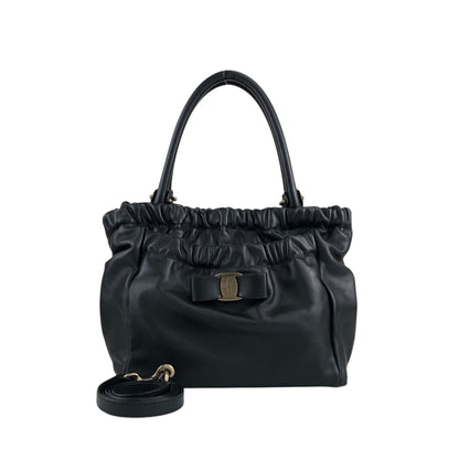 Salvatore Ferragamo Vala Ribbon Two-way Handbag Shoulder bag Black Vintage hdyv3c