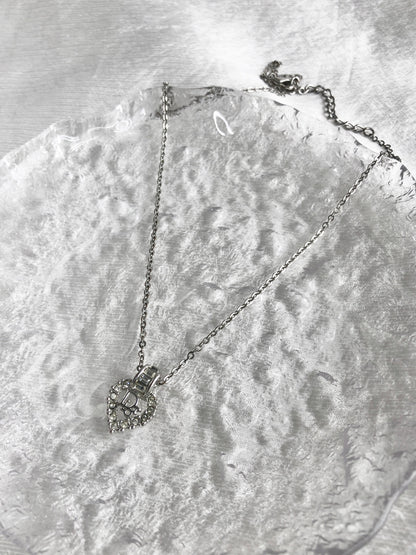 Christian Dior Logo Motif Rhinestone Necklace Silver Vintage a752cj