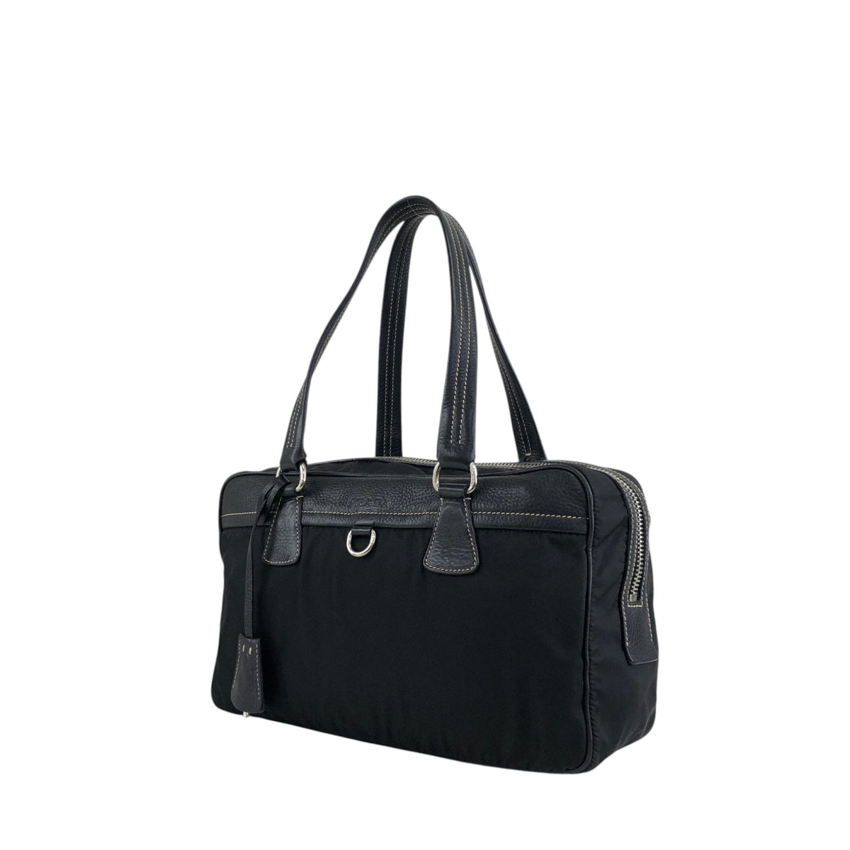 PRADA Logo Boston bag Totebag Black Vintage b57rj5