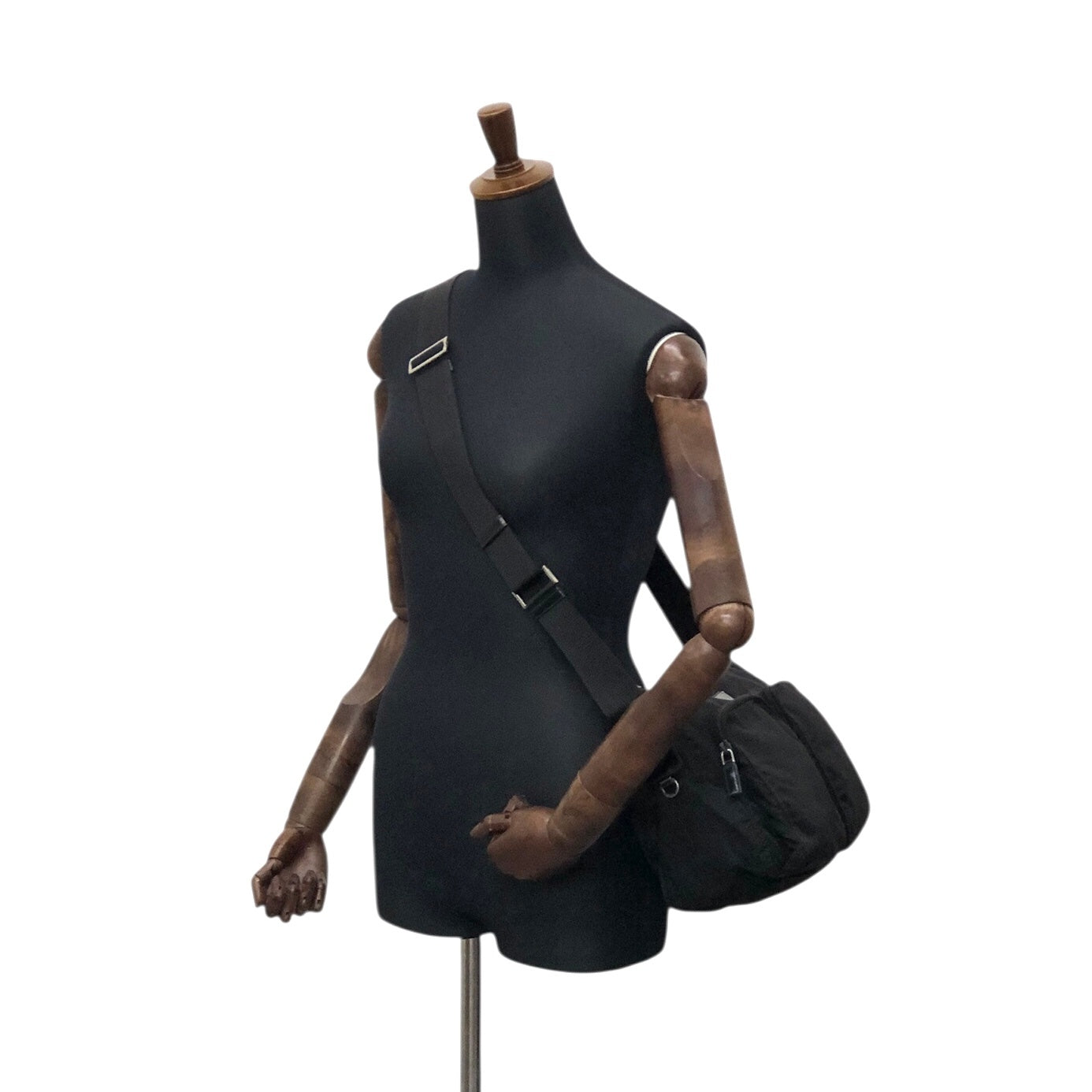 PRADA Tessuto Triangle Logo Double Pocket Shoulder bag Black Vintage se4edp