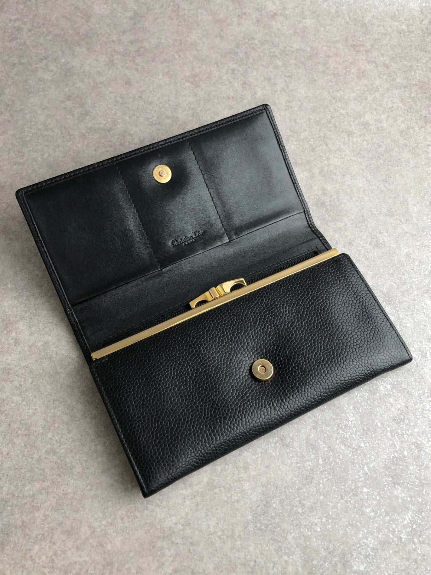 Christian Dior Metal Clasp Long Wallet Black Vintage k8a5us