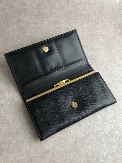 Christian Dior Metal Clasp Long Wallet Black Vintage k8a5us