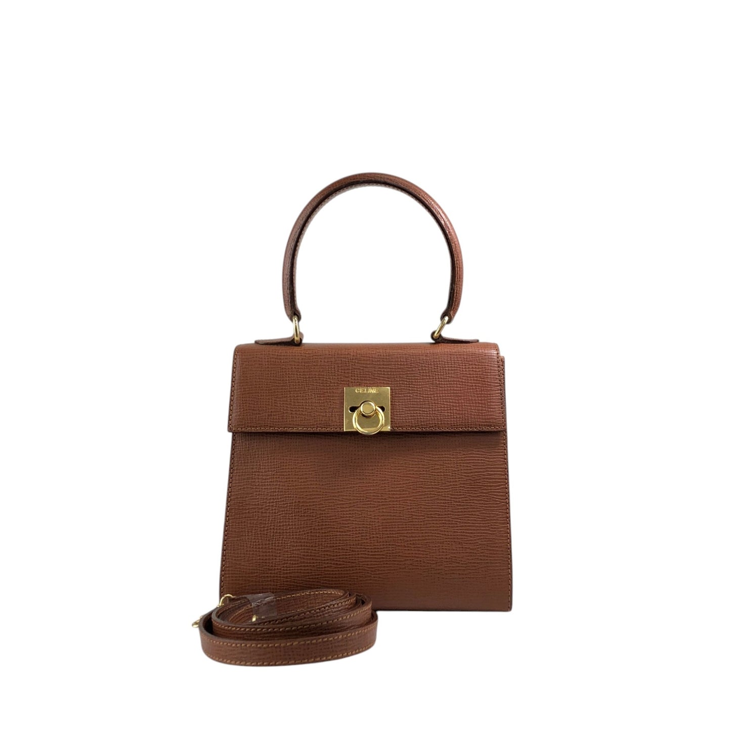 CELINE Gancini Two-way Handbag Shoulder bag Brown Vintage er5nhw
