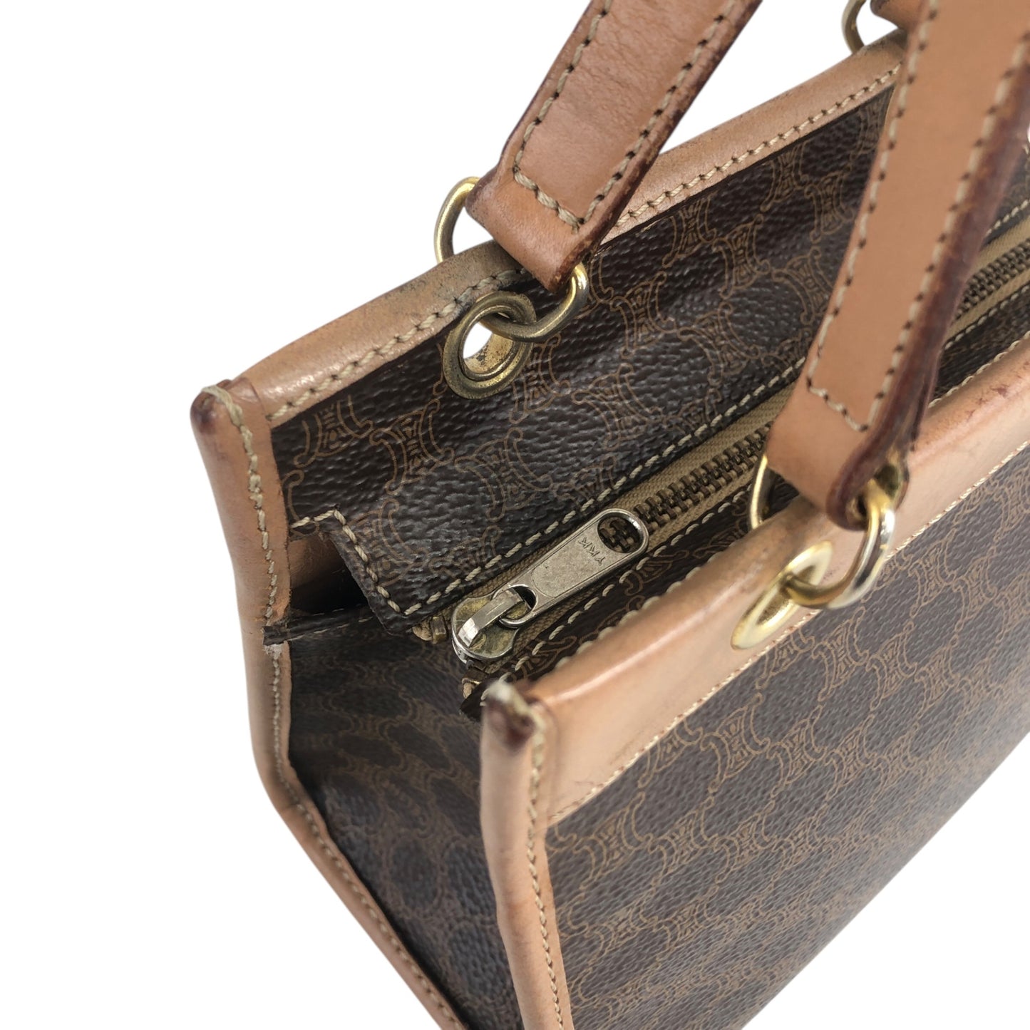 CELINE Macadam Two-way Handbag Shoulder bag Brown Vintage 85it3e
