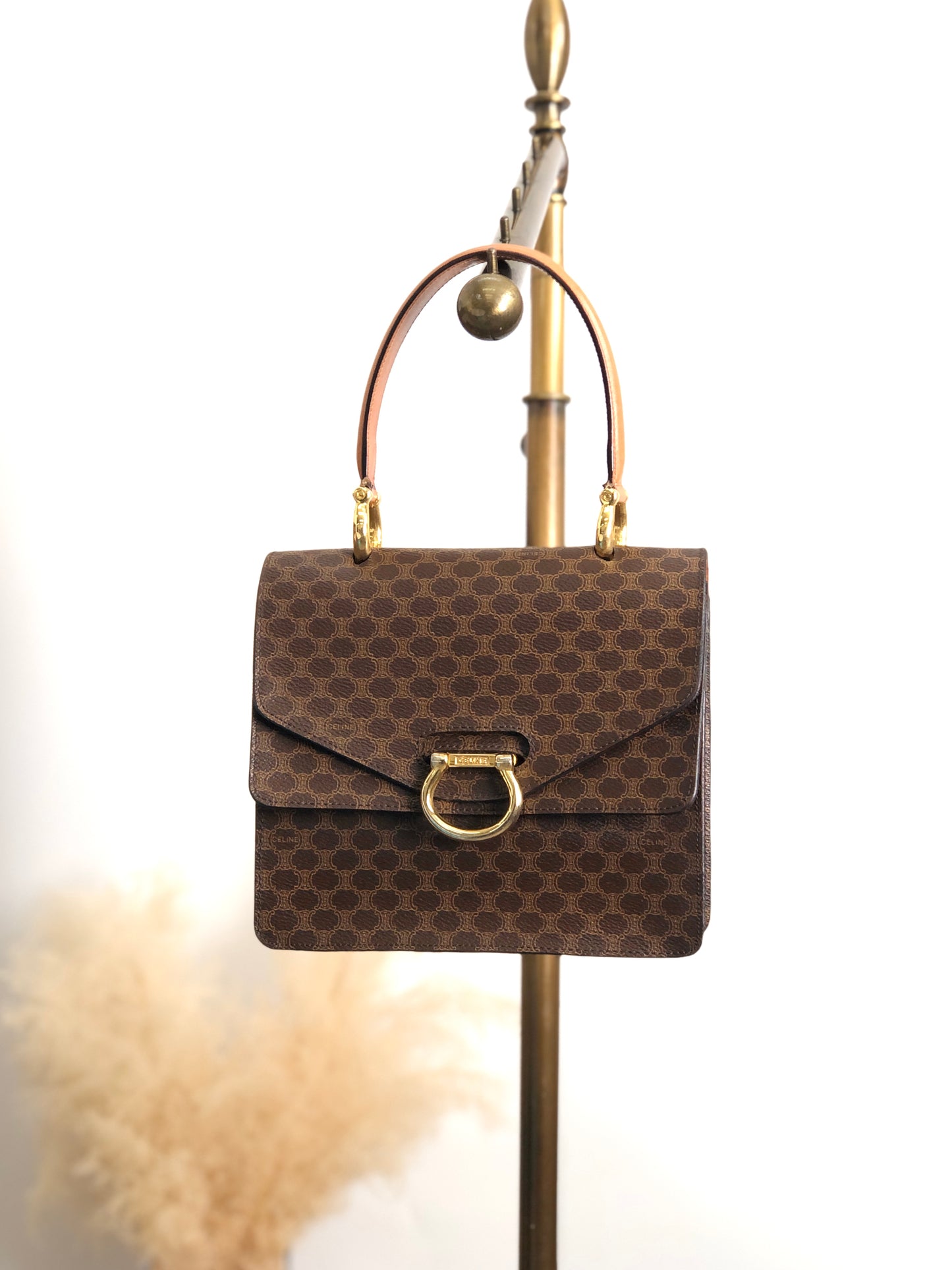 CELINE Macadam Horse Bit Double Flap Top Handle Handbag Brown Vintage 6caaii