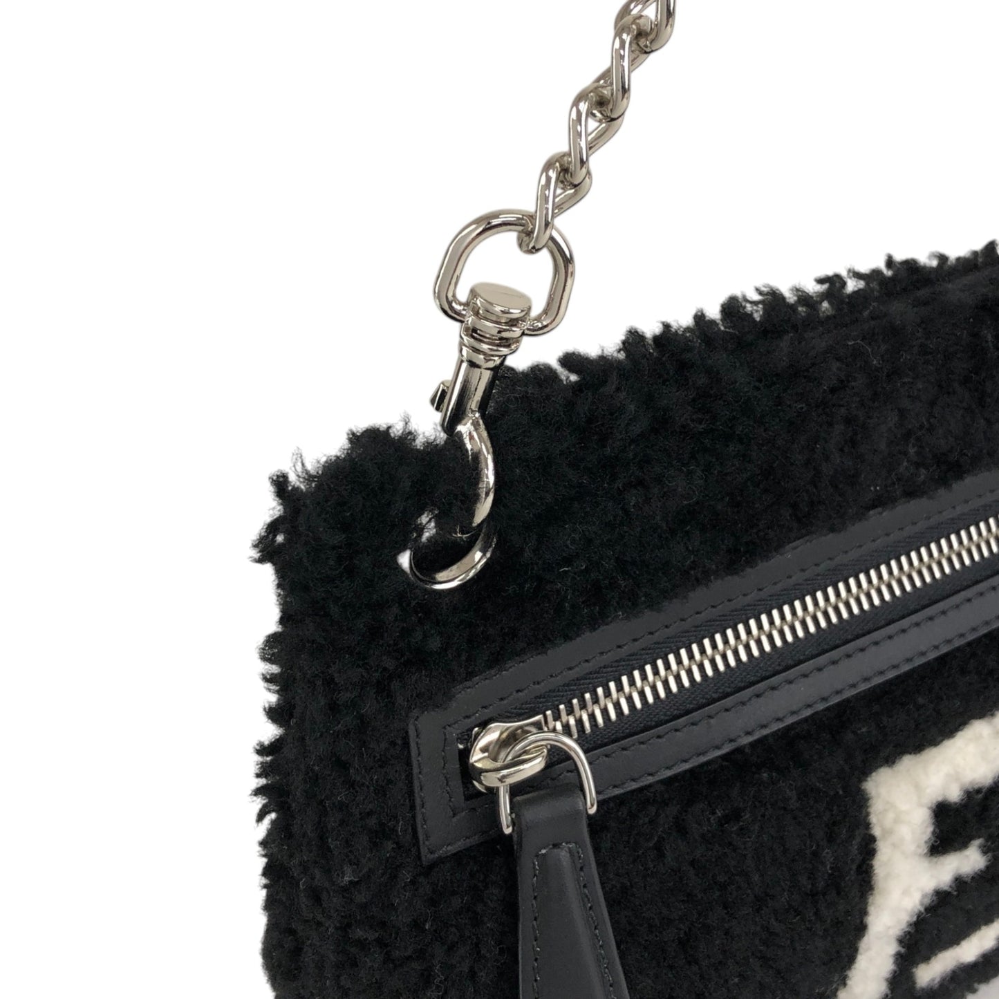 FENDI Logo Chain Handbag Black Vintage c34f5u
