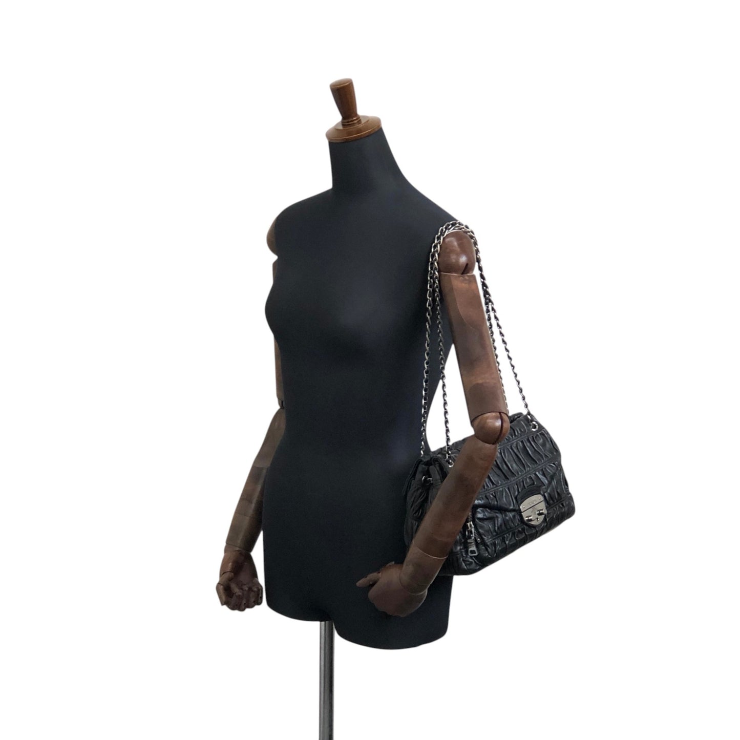 PRADA Logo Lock Chain Shoulder bag Black Vintage v87v8v