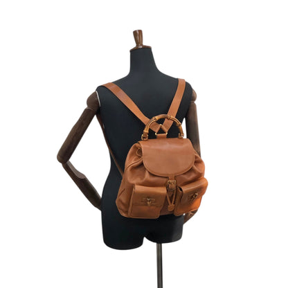 GUCCI Bamboo Turn Lock Double Pocket Backpack Brown Vintage sdazp3