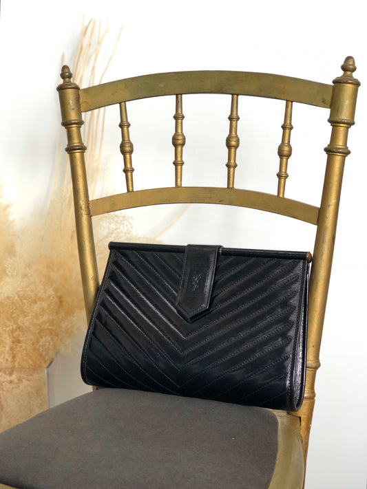 Yves Saint Laurent YSL Logo Bias Stitch Clutch bag Black Vintage b3p3mj