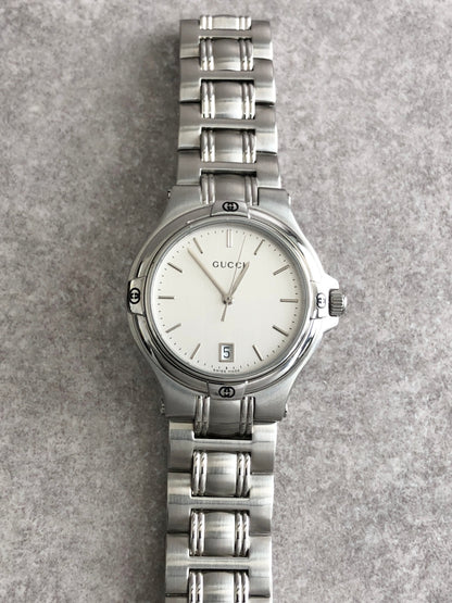 GUCCI Logo Quartz Watch Silver 9040M Vintage gtbcth