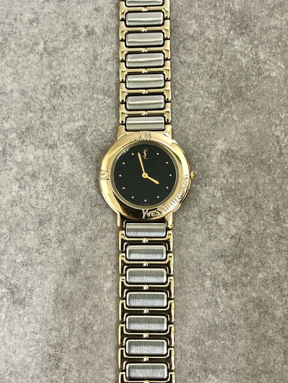 Yves Saint Laurent YSL Logo Quartz Watch Silver×Gold 4620-E60657Y Vintage 6iv5j7