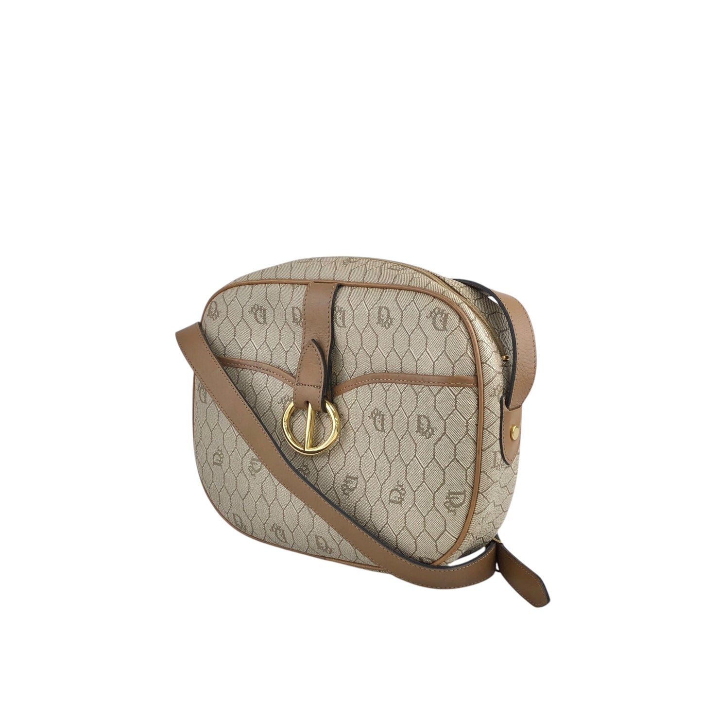 Christian Dior Honeycomb Pattern CD Logo Shoulder bag Beige Vintage 4axxsb