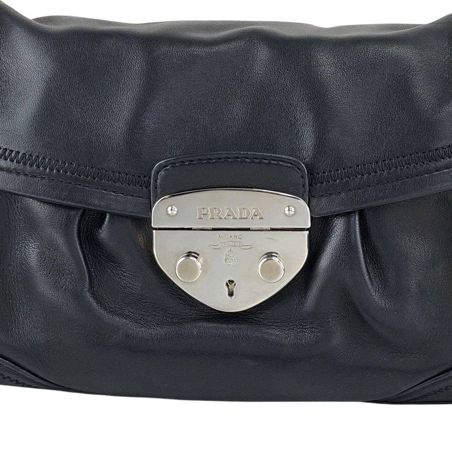 PRADA Front Buckle Handbag Black Vintage 5dmfc4