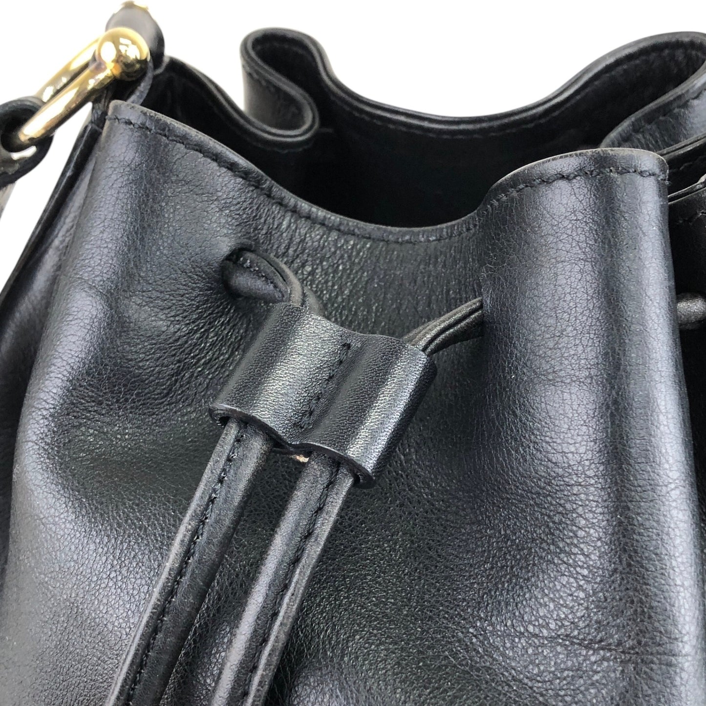CELINE Gancini Drawstring Shoulder bag Black Vintage 4852gj
